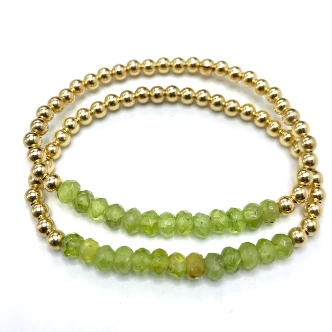 Peridot 4mm Gemstone GF Beaded Bracelet