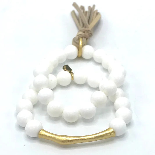 Natural Clam Shell Beaded Bracelet Pair