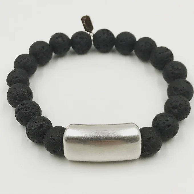 Men's Black Lava Stone Bar Bracelet