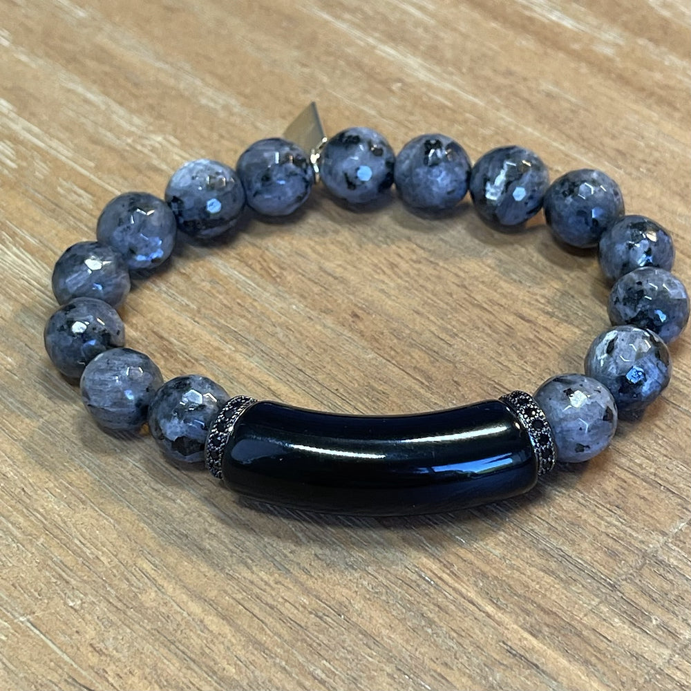 Black Skull / Larvakite bracelet set