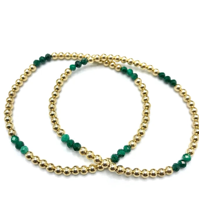 Malachite 3mm Gemstone Beaded Bracelet