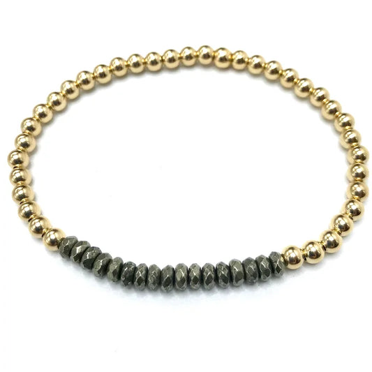 Pyrite 4mm GF Beaded Bracelet
