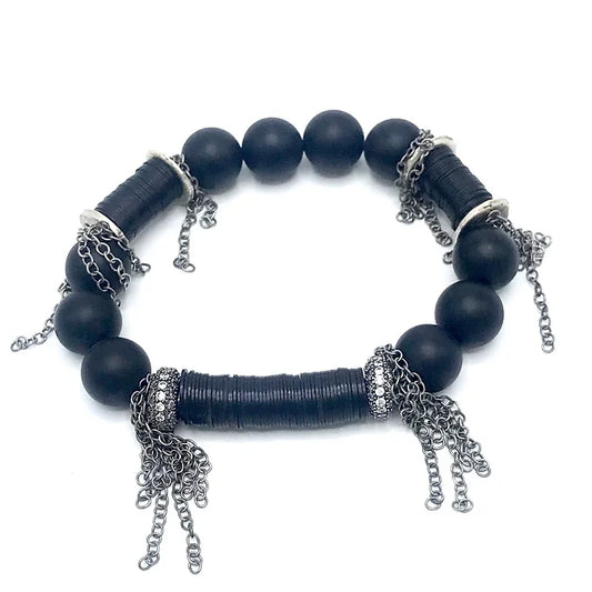 Zeppelin Bracelet- Onyx / Oxidized Sterling Chain