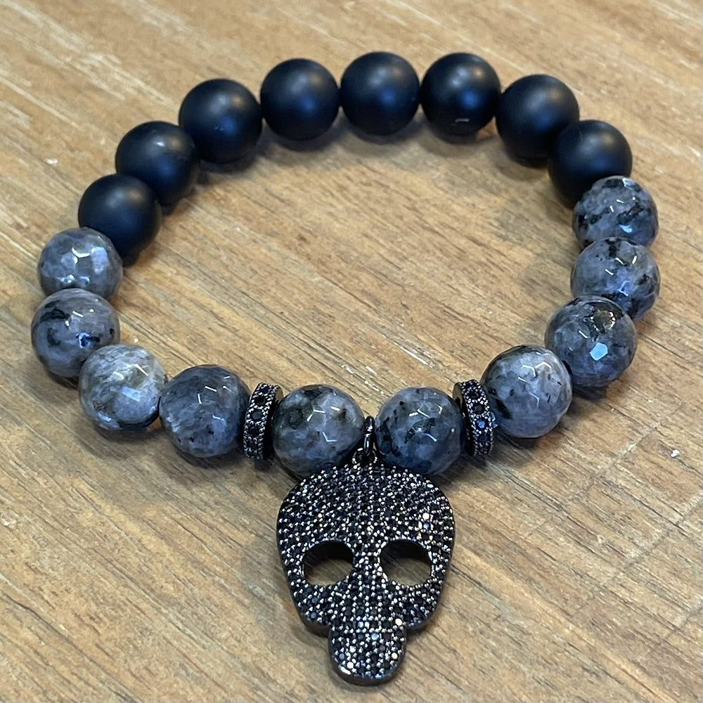 Black Skull / Larvakite bracelet set