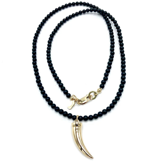 Black onyx necklace with Italian Bronze Horn