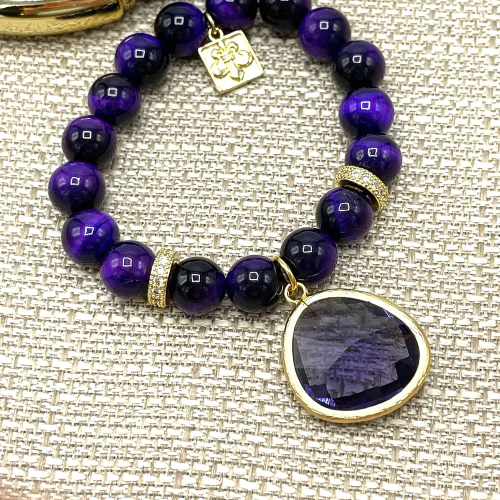 Amethyst Pendant - Deep purple Cateye bracelet