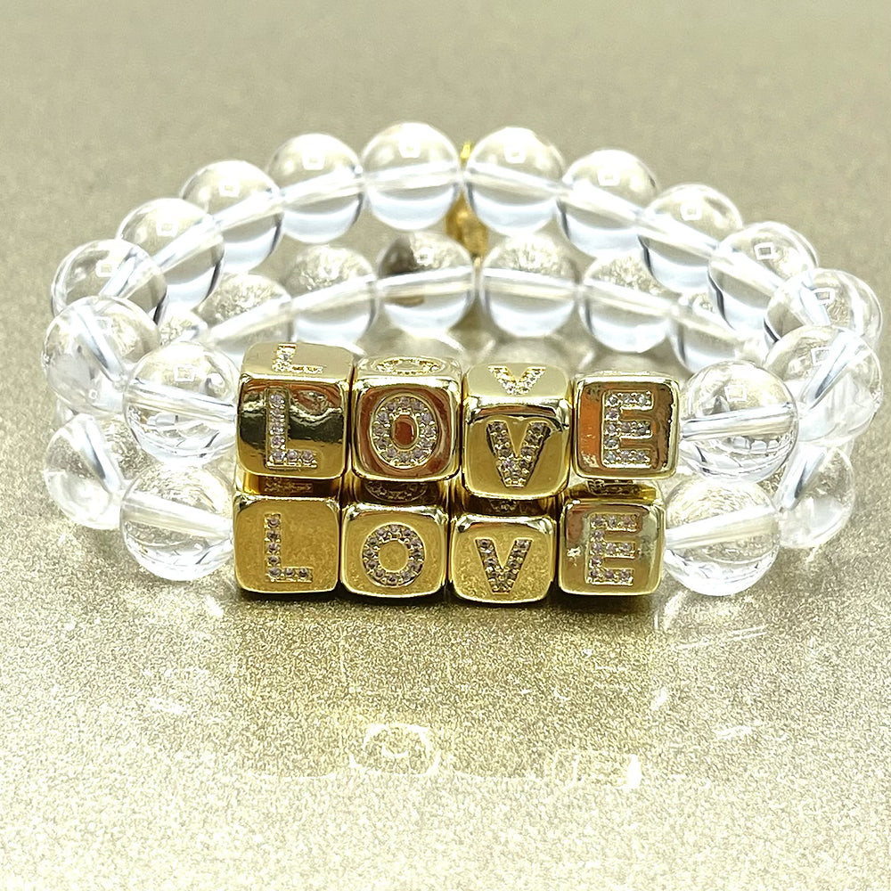 LOVE Bracelet - Crystal quartz beads