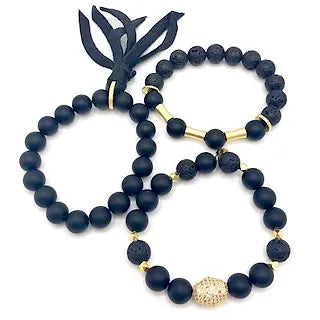 Black Onyx / Lava Stone Bracelet Set