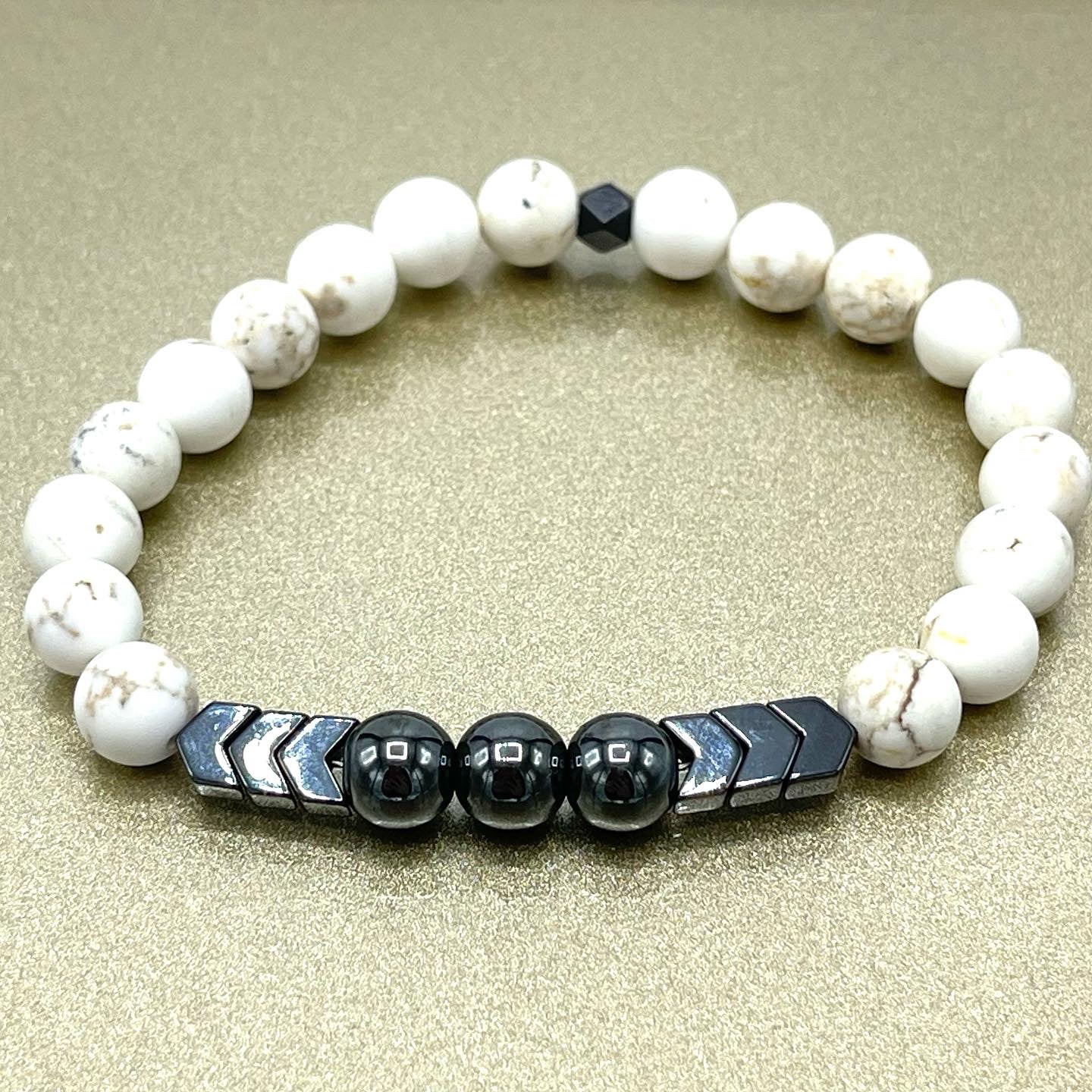 Men’s Howlite /Hematite Chevron bracelet