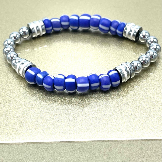 Blue and white Heishi Unixex beaded bracelet