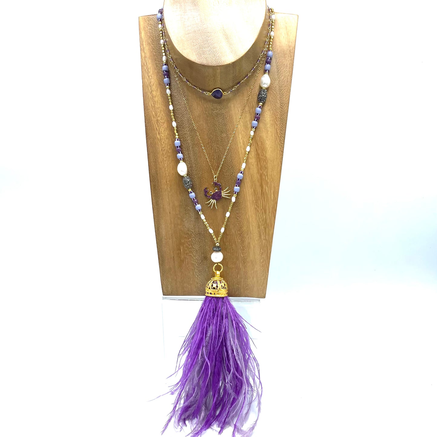 One if a kind Repurposed feather and African stone Necklace